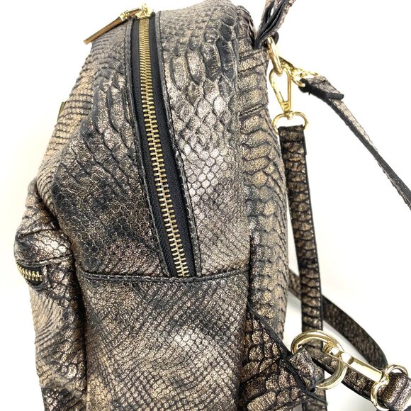 Adorable BCBG Paris Metallic Gold Faux Snakeskin Mini Backpack Embossed main image 4
